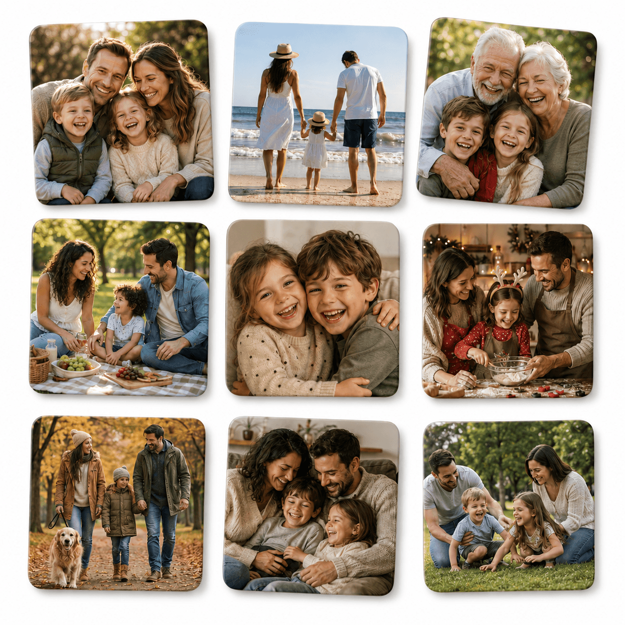 Example nine-pack of printed photo magnets
